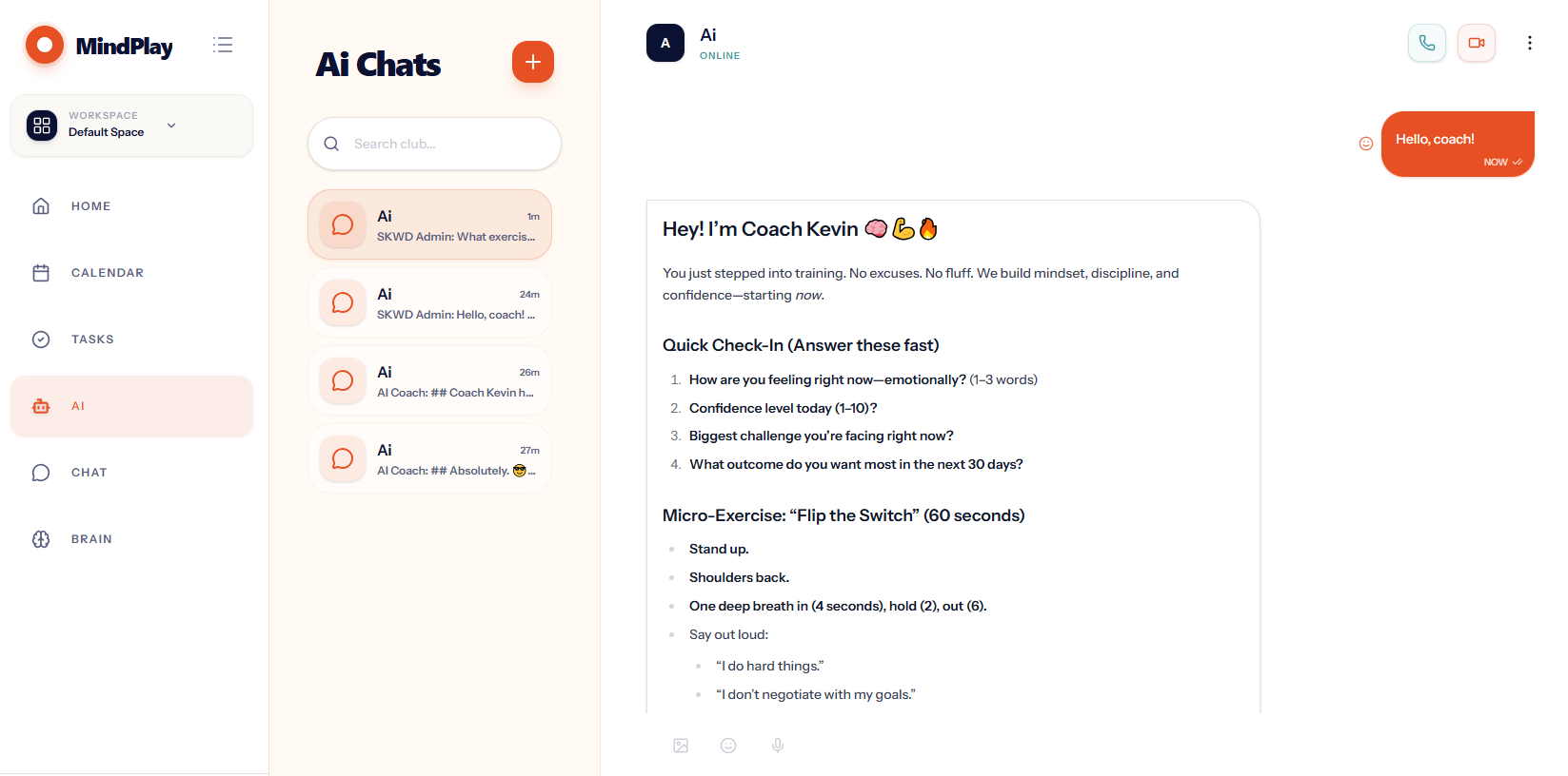 MindPlaySport AI chats screenshot