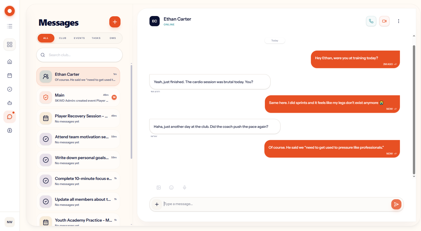 MindPlaySport secure messaging screenshot
