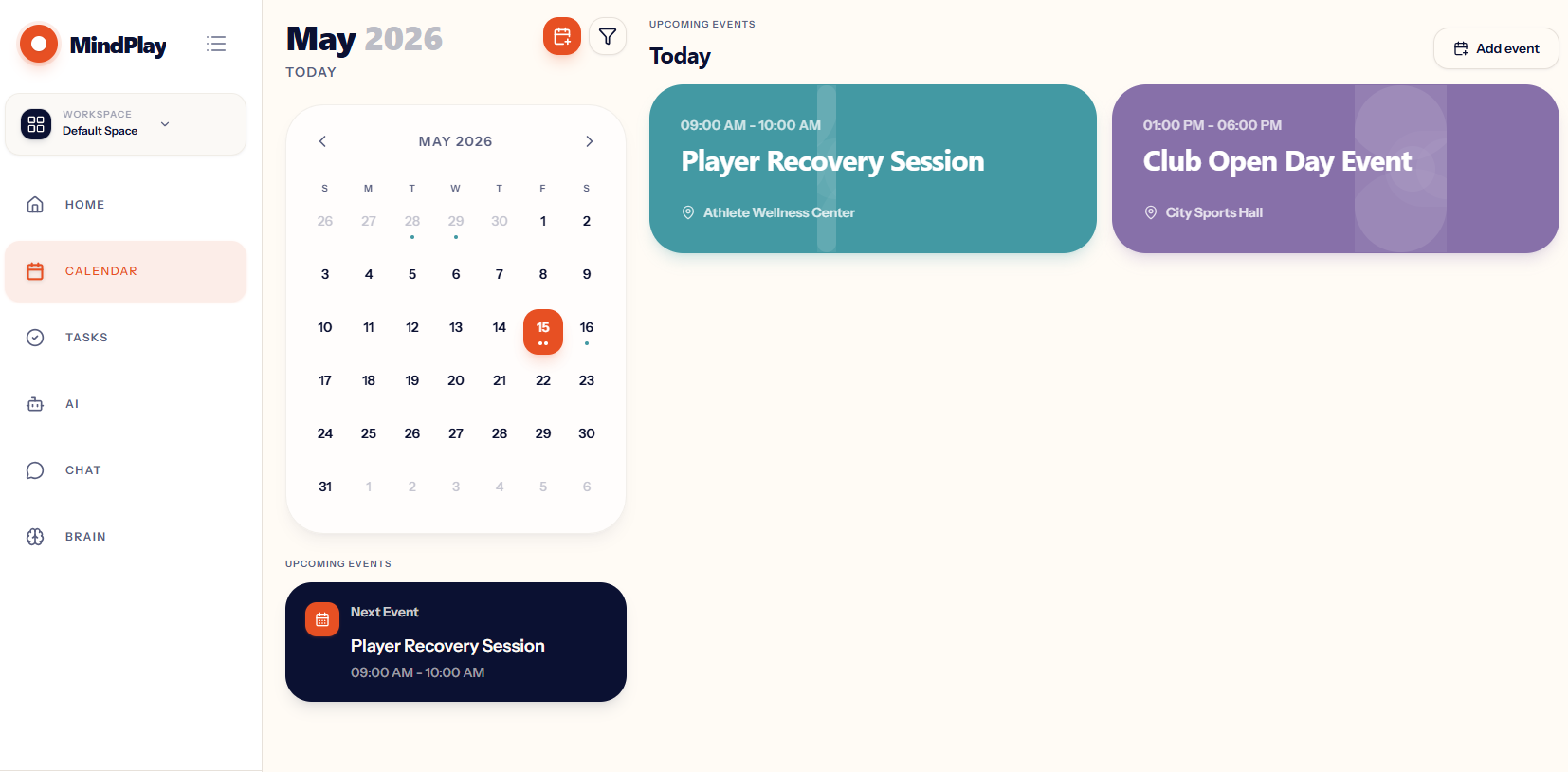 MindPlaySport calendar screenshot
